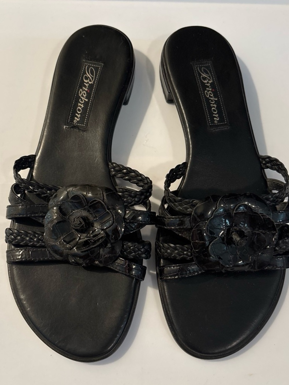 Brighton Black Braided Floral Slide Sandals